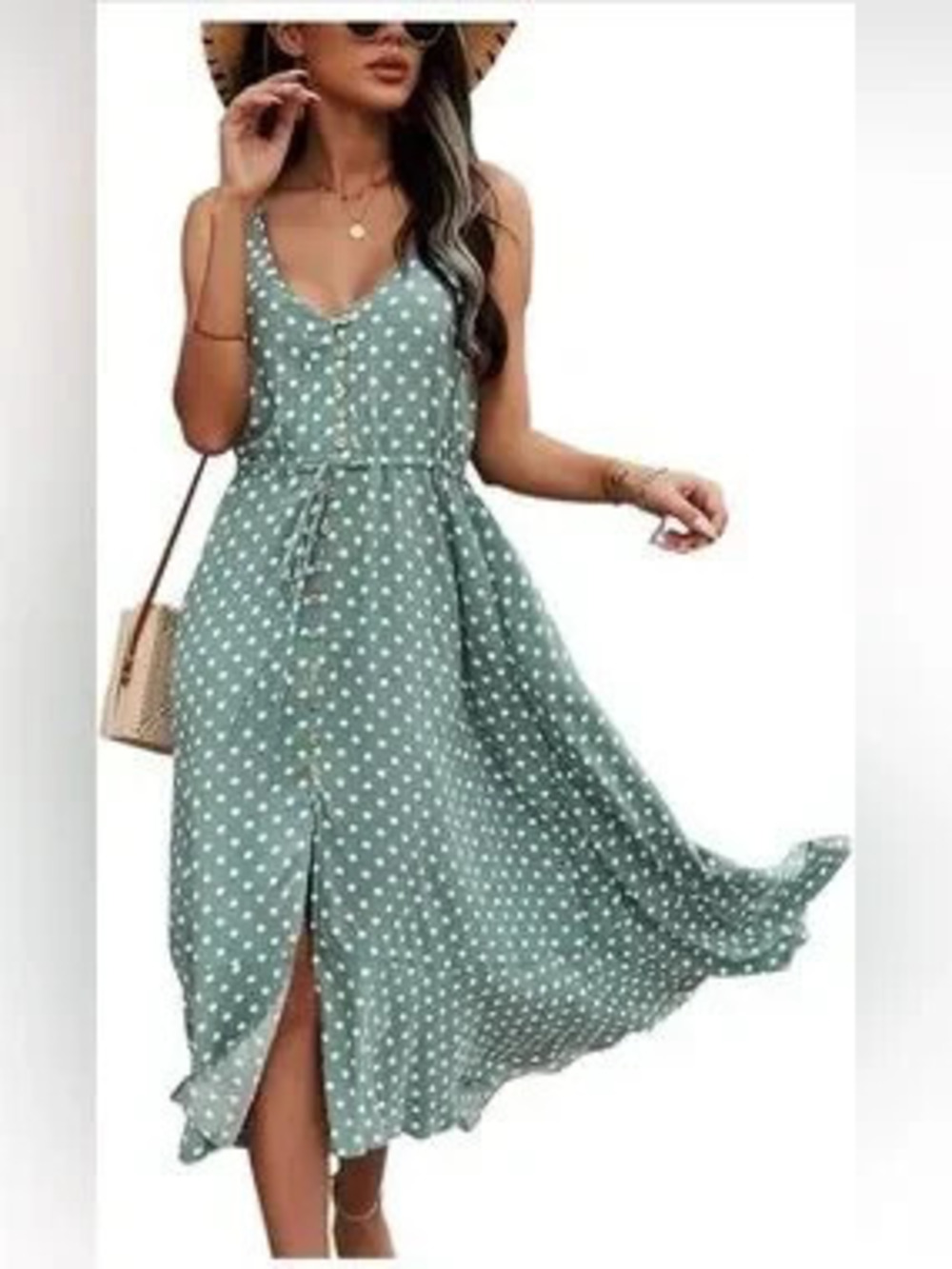 Spaghetti Strap V Neck Flowy Midi Dresses